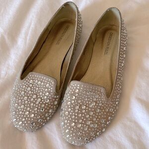 Obsession Rules Studded Jewel Gem Rhinestone Leather Suede Loafer Ballet Flat